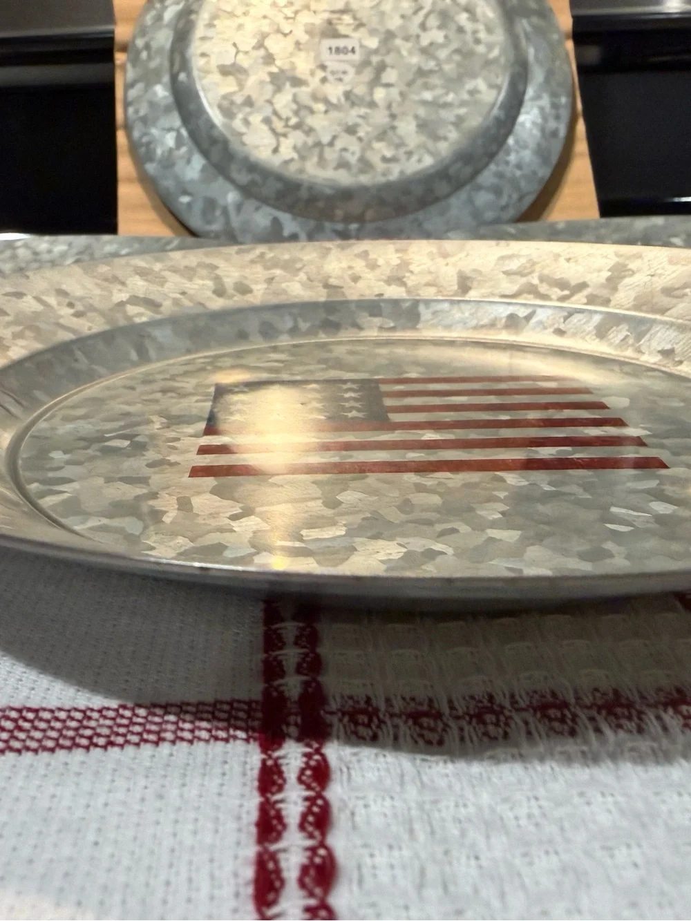 New Pottery Barn Galvanized American Flag Indoor/Outdoor Salad Plates, S/4